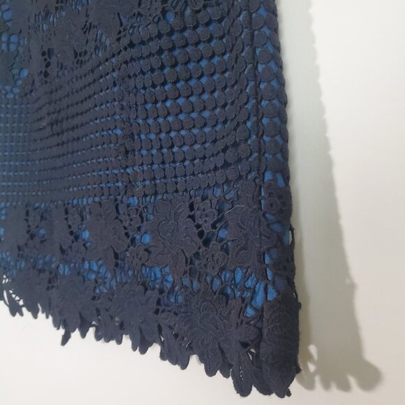Ann Taylor Loft Skirt 0 Black Blue Floral Crochet Feminine Classic Timeless - Picture 6 of 12
